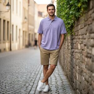 Peter Millar Polo Tee T-Shirt Mens Large Blue Pink Short Sleeve